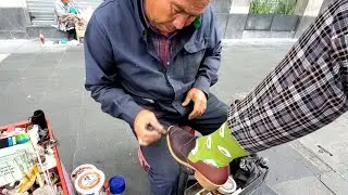 WOMEN'S LEATHER HEELS SHOE CLEANING (38 Years Working) Street Shoe Shine | Mexico City 🇲🇽 ASMR