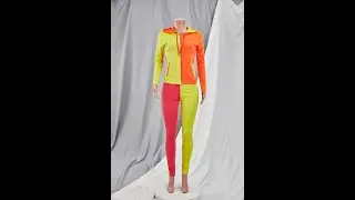 Autumn new plus size contrast color spliced stretch hooded zip-up pockets stylish  DA000684
