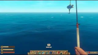 Raft with son (metal fishing rod & no bait items)