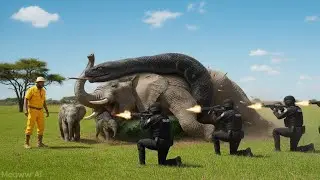 Heroic Rescue: Brave Team Saves Elephant from Giant Black Snake