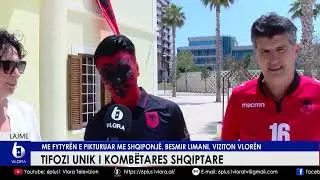 Tifozi unik i komb&euml;tares shqiptare me fytyr&euml;n me shqiponj&euml;, Besmir Limani, viziton Vlor&euml;n