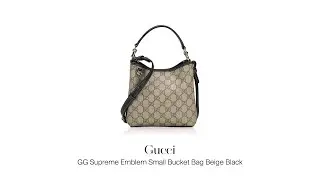 Titip Jual Tas Braned: Gucci GG Supreme Emblem Small Bucket Bag Beige Black