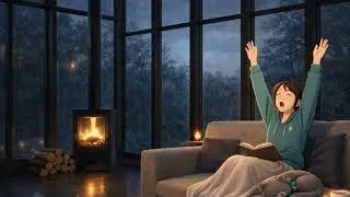 Cozy Rainy Night by the Fireplace 🌧️🔥 | 1 Hour Rain Ambience + Soft Music (Study • Sleep • Relax)