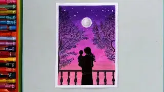 How to Draw mother and child with Scenery | Easy oil pastel Drawing for Beginners | RATOON ART