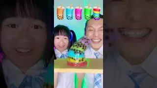Rainbow Boba Jelly Emoji Challenge ASMR 🥵Bubble tea 🧋 #asmr #mukbang #funny