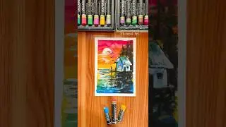 Simple & Easy Sunset Drawing 🌇 | Oil Pastel Landscape Tutorial #artshorts #youtubeshorts #sunset