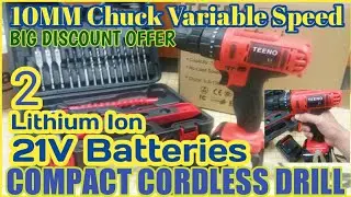 Best Cordless Drill 21V Set With 2Lithium Ion Batteries 1500 MAH 25 Pcs Accessories Fast Charger