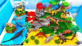 Huge Dinosaurs Jurassic World Diorama with an erupting volcano- Learn Dinosaurs Names- DIY preschool