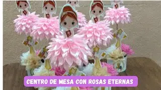 TUTORIAL DE CENTRO DE MESA CON FLORES ETERNAS Y MUÑECA CON PÉTALOS PARA CONFIRMACION