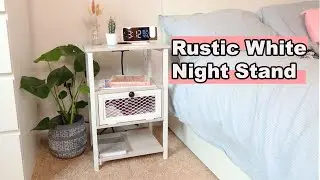 Rustic White Nightstand with Charging Station USB Ports Home Decor Oyeal Installation Unboxing