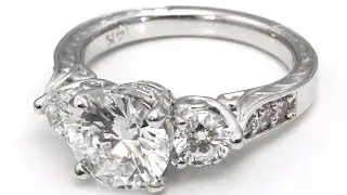 ES1103MBR Three Stone Round Diamond Engagement Ring Engraved Band & Accent Diamonds