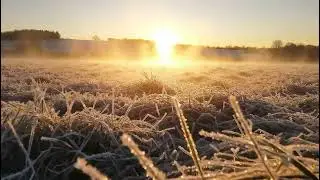 Winter Sunrise Over Frosty Field With Golden Light And Cinematic Atmosphere Video