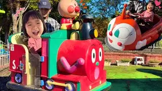 アンパンマンとSLマンに乗ったりドキンちゃんの車に乗ったりしたよ！　なのキッズ　アンパンマン　乗り物　くるま　はたらくくるま　電車　きしゃぽっぽ　きしゃ　アニメ　おもちゃ　遊び　子ども　遊園地　