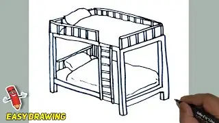 How To Draw A Bunk Bed Easy | Bunk Bed Line Drawings Step By Step | Bunk Bed Furniture Drawings