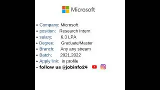 Microsoft hiring for internship #newjobs #freshersjob