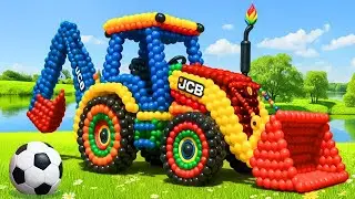 The mascot vibrato assistant JCB and Tractor placed on the football field is popular, co-produced