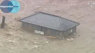 House washed away by floodwater  in Japan