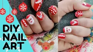 Easy Christmas Nail Tutorial | Easy SANTA and DEER  Nail Design (2019)