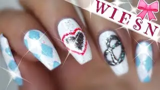 OKTOBERFEST N&Auml;GEL 🍻 M&Uuml;NCHEN WIESN 🎺 EASY DIY GLITTER NAIL ART 💖 Brezel & Lebkuchen Herz