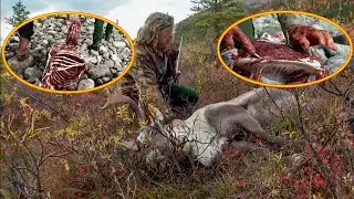 The Hunter Caught Two Reindeer And A Goat, Surviving The Cold Winter In The Wilderness With The Food
