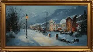 Vintage Winter Village Painting | Gold Frame TV Art | Art Screensaver for TV 1 Scene 1Hr 4K