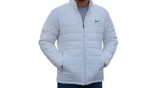 Men's Quilted Puffer Jacket, Long Sleeve, Stand Collar, Water Resistant, Regular Fit (White)
