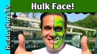 Disneyland Hulk Face MakeOver on HobbyDude! Painted Scary SuperHero Angry Face HobbyKidsVids