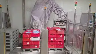 Paletyzacja / paletyzer plastikowych skrzynek E2