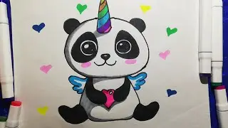 Как нарисовать Панду Единорога маркерами. How To Draw a PandaCoin with markers.