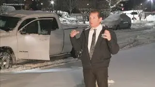 Meteorologist Craig Moeller shows hazardous Norfolk road conditions after Virginia snowstorm