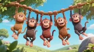 🐒 Five Little Baboons Swinging from the Branch | Nursery Rhymes & Kids Songs