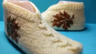 #947✅ СЛЕДКИ СПИЦАМИ С ОРНАМЕНТОМ / ТАПОЧКИ С БЕСШОВНОЙ ПОДОШВОЙ 🌞