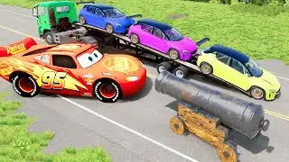 Flatbed Truck Mcqueen - Transportation with Truck - Cars vs Pothole vs Trucks - BeamNG.Drive