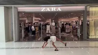 Cartwheeling through Elements Mall in Hong Kong