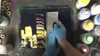 Golden city skyline spray paint art