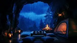 Sleep in a Warm Cave While It Rains Heavily ⛰️🌧️ Tent + Fire Ambience