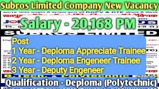 Subros Limited Company New Vacancy 2024 || Subros Company New Campus Placement 2024 || ITI Jobs ।