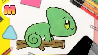 COMO DIBUJAR UN CAMALEON KAWAII - Dibujos kawaii fáciles - Como dibujar animales kawaii