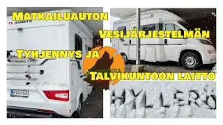Matkailuauton vesij&auml;rjestelm&auml;n tyhjennys ja talvikuntoon laitto.