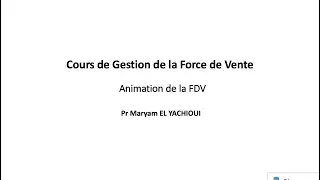 Gestion de la Force de Vente:  ANIMATION DE LA FORCE DE VENTE