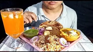 ASMR : BUTTER CHICKEN, CHICKEN BIRYANI, LACHHA PARATHA, MINT SAUCE,SALAD ONION *NO TALKING *MUKBANG.