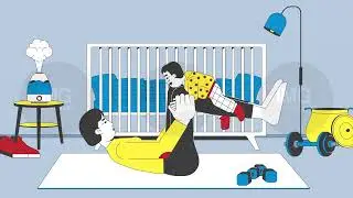 Parent-child playtime in nursery room cartoon animation
