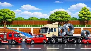 Fire Truck On Duty! 🚒💦 Highway Emergency Support | Funny Construction Vehicles Story