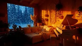 Snowy Winter Cabin at Sunset &bull; Felt Piano & Crackling Fire
