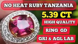 Batumulia yang langka Unheated Ruby Tanzania 5.39ct Ring gold diamond GRI dan AGL lab