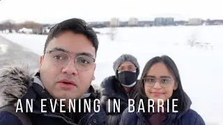 Winter in Canada. Walking over a frozen lake in Barrie in extreme cold. ( - 20 Celsius).
