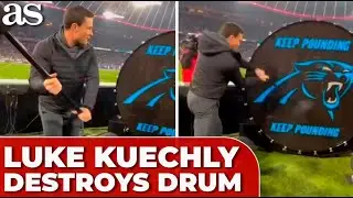 PANTHERS LEGEND LUKE KUECHLY DESTROYS team's beloved 'Keep Pounding' drum in Germany