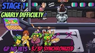 TMNT: Shredder's Revenge - 6P Co-op (3/3P synchronized) - Stage 1 No Hits [Gnarly]