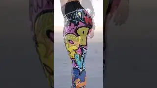 Women Digital Graffiti Print High Waist Yoga Pants Leggings Fitness