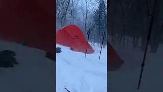 Winter camping in Catskills in snow storm